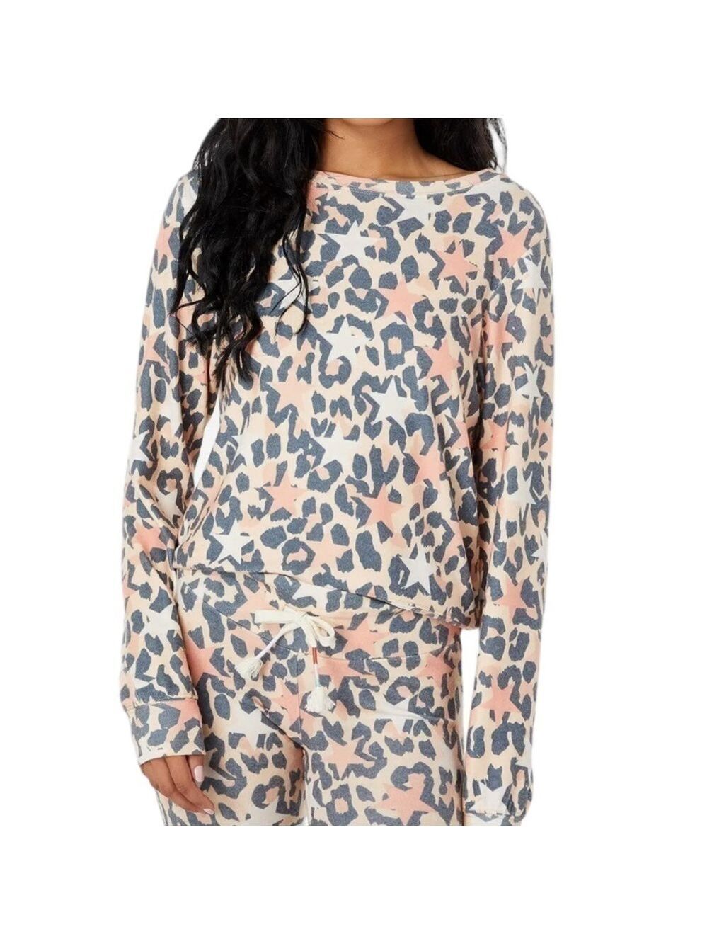 Wildfox Stars and Cheetah Print Brushed Hacci Jersey Top Size L